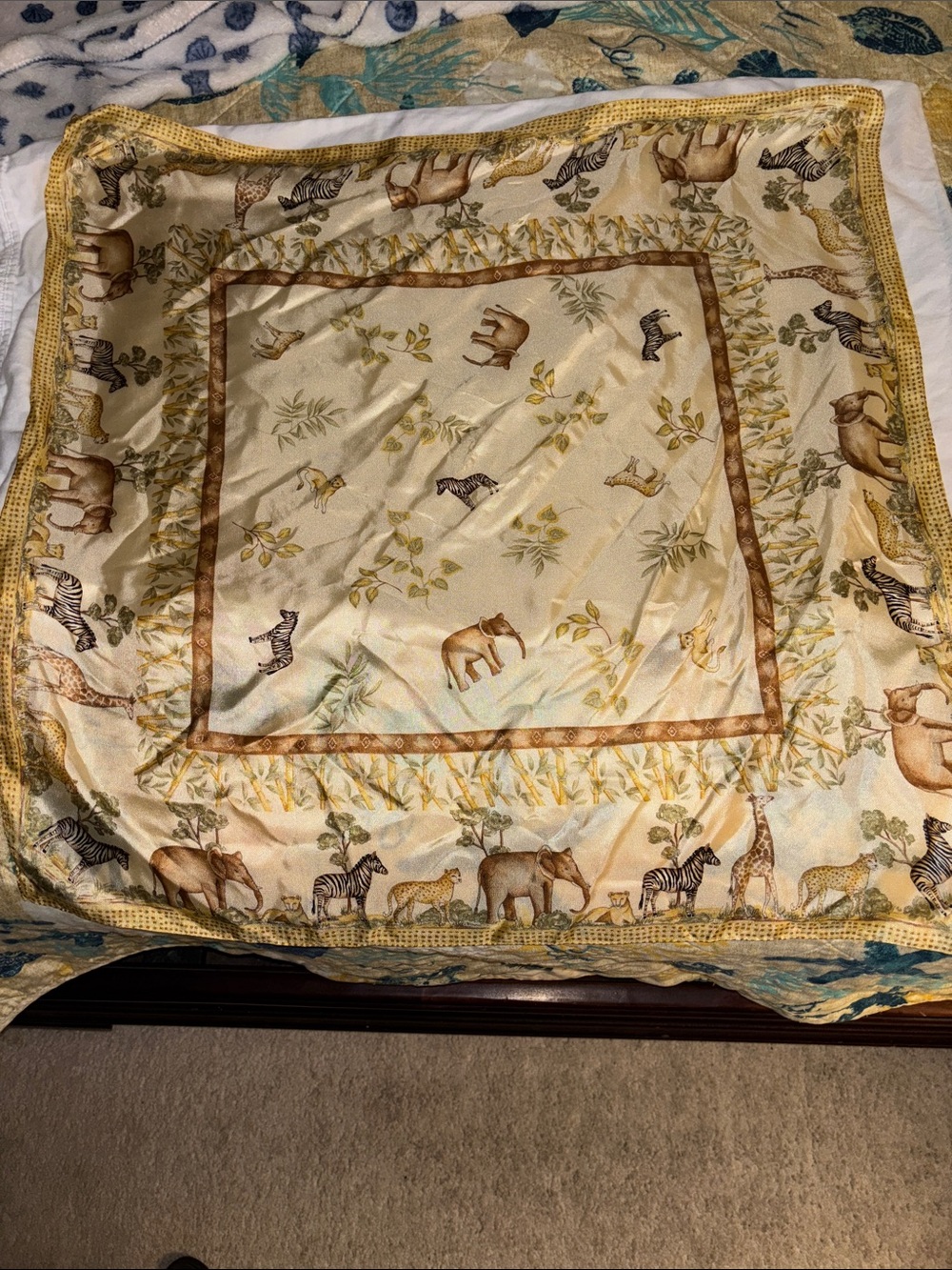 Vintage Talbots Safari Animal Print Silk Scarf in Cream & Gold - Picture 3 of 3